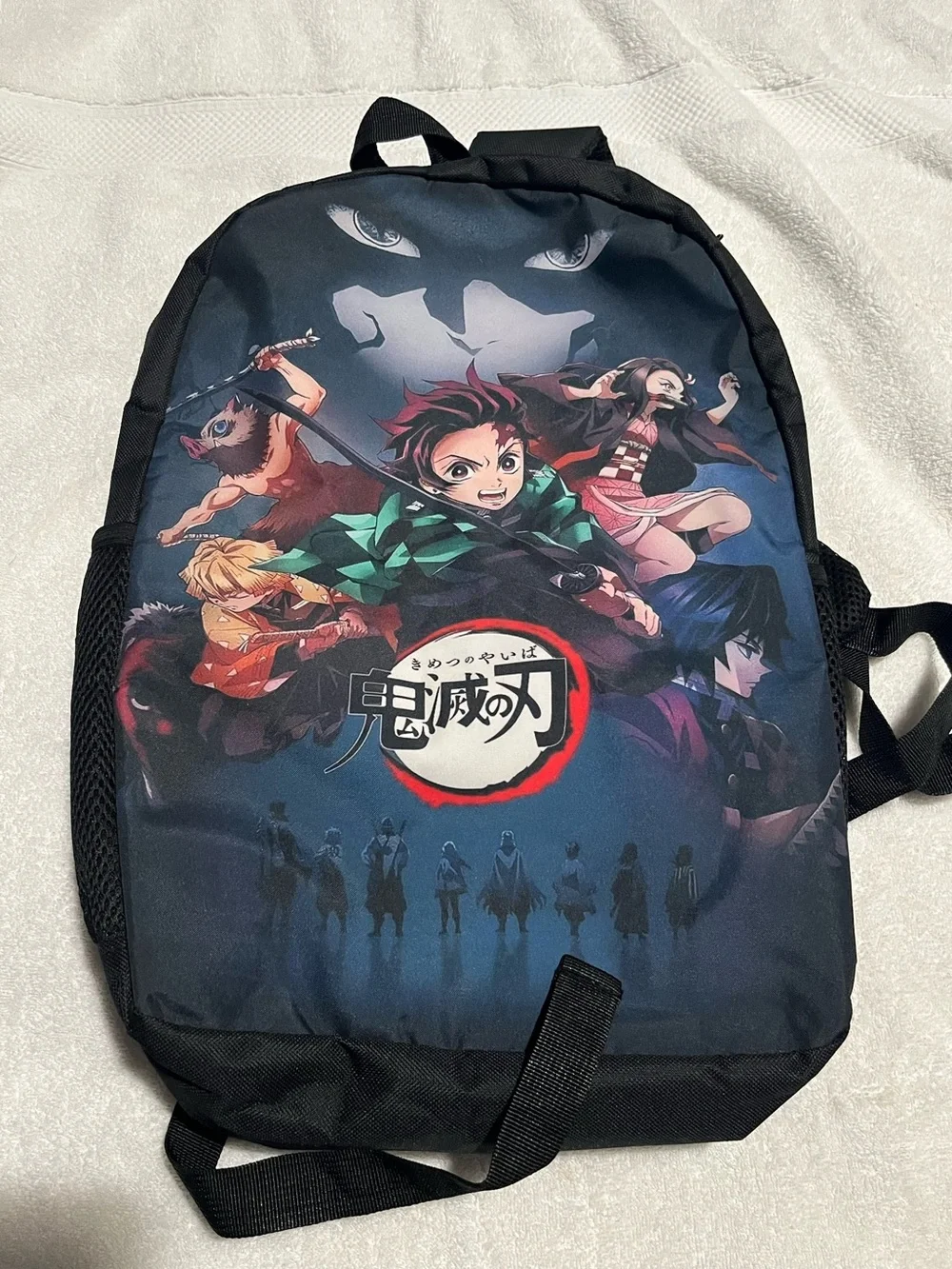 Black Anime Graphic Backpack for Men — Demon Slayer Design